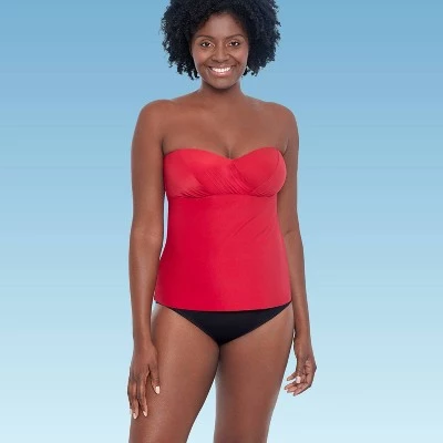 Budget ๐ Women's Slimming Control Draped Bandeau Tankini Top - Dreamsuit by Miracle Brands Red ๐ 5 Budget ๐ Women's Slimming Control Draped Bandeau Tankini Top - Dreamsuit by Miracle Brands Red ๐ - Image 3