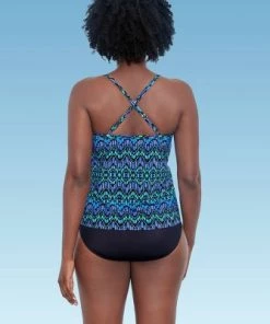 Budget 🧨 Women's Slimming Control V-Front Tankini Top - Dreamsuit by Miracle Brands Blue ✔️