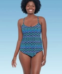 Budget 🧨 Women's Slimming Control V-Front Tankini Top - Dreamsuit by Miracle Brands Blue ✔️ -Swimsuits Official Site unnamed file 9904