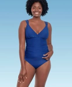 Best Pirce 🎁 Women's Slimming Control Shirred Front Double Strap Tankini Top - Dreamsuit by Miracle Brands Navy ✨ -Swimsuits Official Site unnamed file 9920