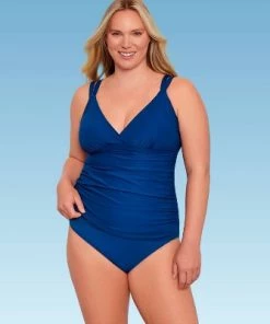 Best Pirce 🎁 Women's Slimming Control Shirred Front Double Strap Tankini Top - Dreamsuit by Miracle Brands Navy ✨ -Swimsuits Official Site unnamed file 9922