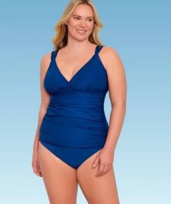 Best Pirce 🎁 Women's Slimming Control Shirred Front Double Strap Tankini Top - Dreamsuit by Miracle Brands Navy ✨ -Swimsuits Official Site unnamed file 9923