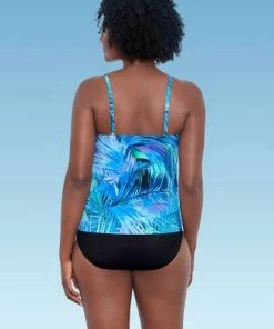 Promo ✨ Women's Slimming Control Scoop Neck Tankini Top - Dreamsuit by Miracle Brands Blue ✔️