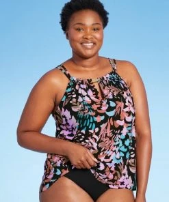 Coupon 🧨 Women's High Neck Keyhole Tankini Top - Aqua Green® Multi 🎁 -Swimsuits Official Site unnamed file 9958