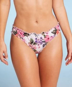 Top 10 🧨 Women's Ruffle Cheeky Bikini Bottom - Shade & Shore™ White Tropical Print 👍 -Swimsuits Official Site unnamed file 996