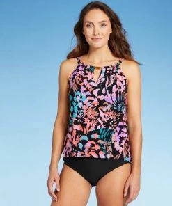Coupon 🧨 Women's High Neck Keyhole Tankini Top - Aqua Green® Multi 🎁 -Swimsuits Official Site unnamed file 9965