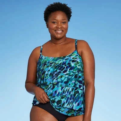 Promo 🔥 Women's Angled Tiered Tankini Top - Aqua Green® Blue 🛒 4 Promo 🔥 Women's Angled Tiered Tankini Top - Aqua Green® Blue 🛒 - Image 2